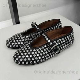 Casual Shoes Crystal Studded Women Ballet Flats Round Toe Dance Shoes Designer Runway Walk Loafers Espadrilles Ladies Mary Janes White 2024 T240419