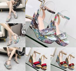 Fashion G Woman Sandals Dress Shoe Designer High Heels Ballet Dance Shoes High Quality Wedge Heel Tiger Leather Print Lace Up Sand5506971