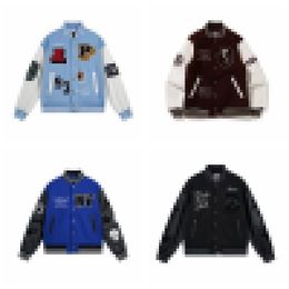 A Bathing A Ap Leather Crazy Patch Varsity Jacket PU leather sleeves Limited RARE Thickened