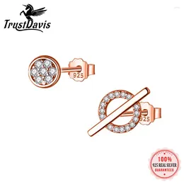 Stud Earrings TrustDavis Genuine 925 Sterling Silver Fashion Sweet Asymmetric Stick Round Dazzling CZ Earring For TWomen Jewellery DD790