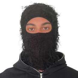 Y2K Knit Distressed Balaclava Distressed Knitted Full Face Ski Mask Ski Balaclava Fuzzy Balaclava Camouflage 240419