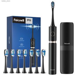 Toothbrush Fairywill P11 Sonic Whitening Electric Toothbrush Rechargeable USB Charger Ultra Powerful Waterproof 4 Heads and 1 Travel Case Y240419