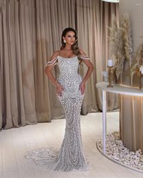Party Dresses Gorgeous More Pearl Mermaid Evening Crystal Beaded Off Shoulder Prom Gowns Custom Made Formal Occasions
