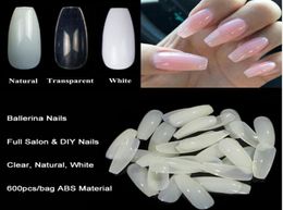 600pcsBag Ballerina Nail Art Tips TransparentNatural False Coffin Nails Art Tips Flat Shape Full Cover Manicure1431594