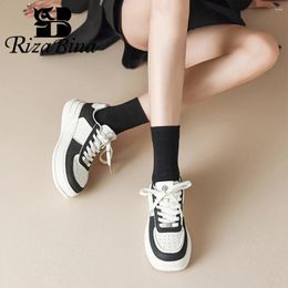 Casual Shoes RIZABINA Womens Sneakers Genuine Leather Fashion 2024 Fall Lace-up Thick Sole Vulcanized Breathable Daily