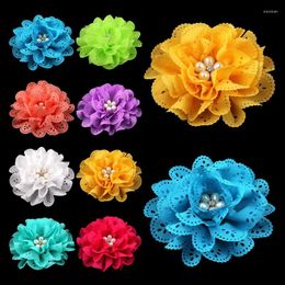 Decorative Flowers (5pcs/lot)4" 15Colors Chic Eyelet Hollow Out Luscious Pearl Centre Artificial For Wedding Decoration