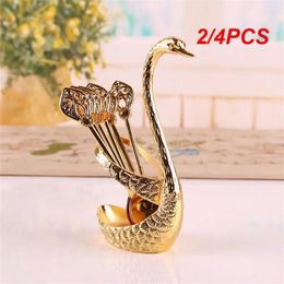 Dinnerware Sets 2/4PCS Stainless Steel Creative Set Decorative Swan Base Holder With 6 Spoons For Coffee Fruit Dessert Stirring