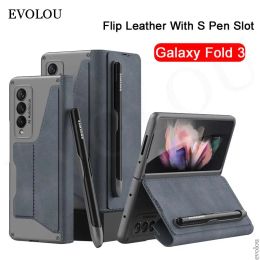 Wallets Armour Flip Leather Case S Pen Holder Cover for Samsung Galaxy Z Fold 3 4 Wallet Card Stylus Pen Socket Shell for Samsung Z Fold3