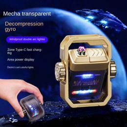 Newly Upgraded Arc Gyro Double-sided Lantern Electronic Pulse Lighter Type-c Fast Charging Windproof Decompression Cool Lighter