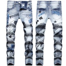 Men's Jeans Hip Hop Street Style Daily Super Bull Before And After Heavy Embroidery Elastic Slim Straight Leg Men