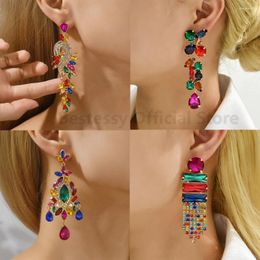 Dangle Earrings Geometric Boho Colourful Crystal For Women High Quality Year 2024 Luxury Party Vintage Hanging Tassel Jewellery