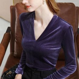 Women's T Shirts V-neck Underlay Autumn/Winter Laydown Long Sleeve T-shirt French Vintage Waist Top