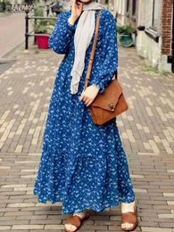 Ethnic Clothing ZANZEA Women Spring Floral Printed Muslim Dress Long Sleeve Casual Abaya Dubai Turkey Sundress Robe Femme Islamic Cloth d240419