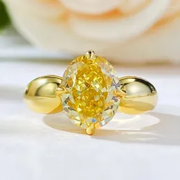 Cluster Rings Imported High Carbon Diamond 8 10mm Flower Cut Yellow 925 Silver European And American Style Ring