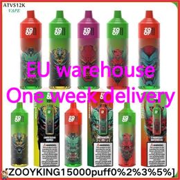 E Cigarette EU warehouse Zooy King 15000 Puff Bar Disposable Vape Vaporizer with 26ml E Liquid 650mAh Battery Rechargeable Prefilled Carts 15k puff Vaper