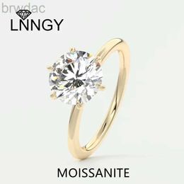 Solitaire Ring Lnngy S925 Sterling Silver Solitaire Ring for Women Exquisite Flush Stacking Round Moissanite Wedding Bands Jewellery Accessories d240419