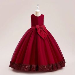 Red Christmas Dress For Girls Children Princess Costume Bow Sequin Kids Wedding Party Dresses Pageant Formal Evening Vestidos 240407