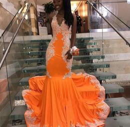 Halter Orange Mermaid Prom Birthday Dress 2024 Lace Appliques Open Back Sexy Trumpet Evening Formal Party Gowns Robe De Soiree Vestido Gala