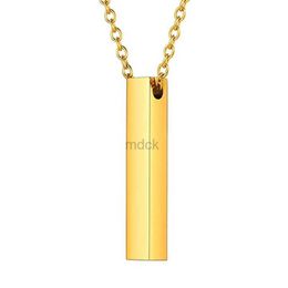 Pendant Necklaces Befoshinn New Classic Rectangle Pendant Necklace Men Stainless Steel Gold Colour Cuban Chain Necklace For Men Jewellery Gift Unisex 240419