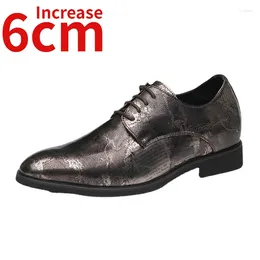 Dress Shoes Men's Height Increase 6cm European Version Pointed Wedding Gold Men Formal Elevated Leather