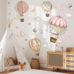 Cartoon hand-painted hot air balloon clouds stars living room children's room background decoration wall stickers self-adhesive