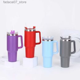 Mugs 40oz Reusable Tumbler with Handle and Straw Stainless Steel Insulated Travel Mug Tumbler Insulated Tumblers Keep Drinks Cold WithoutQ240419