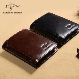 Wallets KANGAROO KINGDOM vintage men wallets genuine leather short design casual men pocket card holder wallet purse