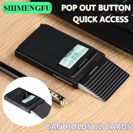 Holders PopUp Card Holder RFID Protection Slim Aluminum Men Wallet Elasticity Back Pouch ID Credit Case Travel Cardholder Women Purse