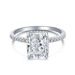 Wedding Rings Luxury Silver 925 Jewelry Radiant Cut D Color 4 Carat VVS Moissanite Diamond Wedding Engagement Ring 18K Gold Plated Rings Gift 240419