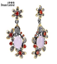 DreamCarnival1989 Baroque Drop Earrings for Women Pink Opal Orange Zircon Feminine Flower Elegant Engagement Jewellery WE4033 2106247395855