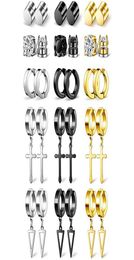 Stud 15 Pairs Magnetic Fake Earrings Stainless Steel Cross Dangle Hoop Nonpiercing Unisex Clip On Earring8894568