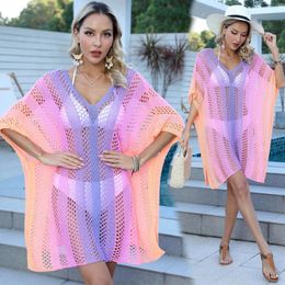 V-neck Bikini Smock Irregular Hollow Sexy Knitwear Gradual Change Casual Loose Beach