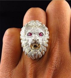 Mens Lion Head Rings Alloy Luxury Rings Ferocious Golden Lion Finger Ring Biker Gothic Knight Punk Male Jewellery Gifts5851822