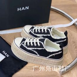 Shoes Boots Xiaoxiang Woven Thick Soled Canvas Color Matching High Flat Versatile Women's Muffin Hemp Rope Soles