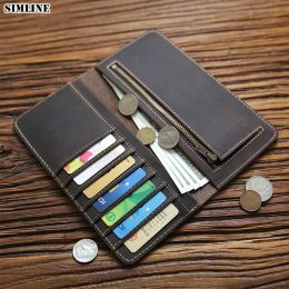 Wallets Simline Genuine Leather Wallet for Men Male Vintage Handmade Real Cowhide Men's Long Purse with Card Holder Zipper Coin Pocket