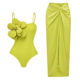 Sexy 3D Flower One Piece Swimsuits Push Up Women Bikini Set Printed Ruffle Bikinis Swimwear Brazilian Biquini Bathing Suit 240416