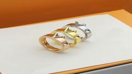 2021 Europe America New Style Men Lady Women Titanium steel Embossed V Initials Lovers Rings 3 Colour Size US6US98216525