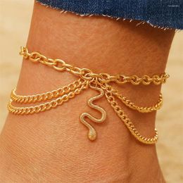 Anklets Boho Snake Pendant Bracelet Anklet For Women Charms Tassel Leg Chain On Foot Modern Beach Jewelry