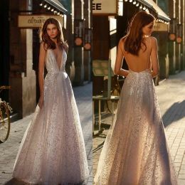 2024 Fashion Wedding Dresses Spaghetti Straps Appliques Lace Bridal Gowns Custom Made Open Back Sweep Train A-Line Wedding Dress