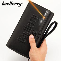 Wallets 2020 Men Clutch Wallets Name Engraving Large Capacity Quality Long Card Holder Male Purse Zipper Brand PU Leather Wallet For Men