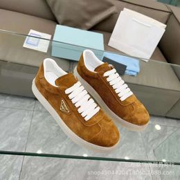 Casual Shoes Dress Spring/summer Simple Comfortable Versatile Cowhide Low Top Flat Bottom Lacing Suede Triangle Label for Women