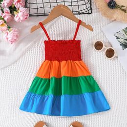 Girl Dresses Summer 2024 Arrivals Girls Sleeveless Ruched Patchwork Muti Infantil Menina Cute Party Dress Custume 0-2T