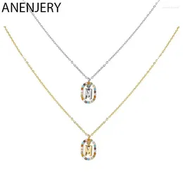 Chains ANENJERY Colourful Cubic Zircon 26 Capital Letter Pendant Necklace For Women Silver Colour Choker Chain Jewellery Wholesale