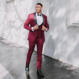 Men's Suits Elegant Burgundy Formal Wedding Men Suit Groom Tuxedo Prom Slim Fit Blazer Hombre High Quality Custom 3 Piece Set Homme