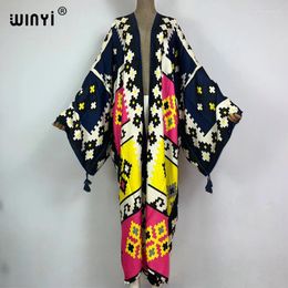 Cotton Feeling Bikini Cover-ups Bohemian Print Front Open Long Kimono Kaftan Beach Cover Ups For Swimwear Dresses