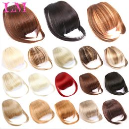 LM Natural Straight Synthetic Blunt Bangs High Temperature Fiber Brown Women ClipIn Full With Fringe Of Hair 6 Inch 240419