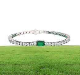 Fashion 35mm Created Emerald High Carbon Diamond Tennis Bracelet for Women 925 Sterling Silver Wedding Chain Bracelets 1518cm5037651