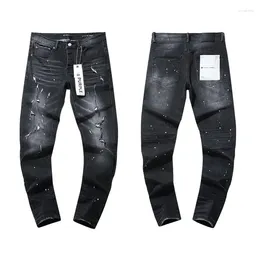 Men's Jeans High Quality2024 Purple Brand Cross Border American Style Street Paint Hole Black for Foreign Trade Pants