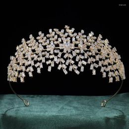 Hair Clips Wedding Accessories Gold Color Tiaras Crowns Crystal Zirconia Headbands Brides Party Dinner Dress Headpieces Bridal Jewelry