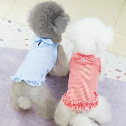 Dog Apparel Pet Dress Dress-up Ruffle Hem Plaid Print Puppy Bowknot Vest Supplies